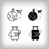 Hobby entertainment design with traveling around the world and suitcase. Simple linear and flat activity icon set. vector