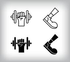 One hand dumbbell lifting and running sport design. Simple linear and flat fitness weight icon set. vector