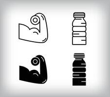 Arm building dumbbells and sports water bottle design. Simple linear and flat fitness weights icon set. vector