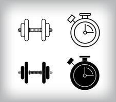 Dumbbell and timing sport design. Simple linear and flat fitness weight icon set. vector