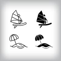 Beach and sailing hobby leisure design. Simple linear and flat activity icon set. vector