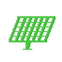 Green solar panel in pixel art style. Retro environmental and renewable energy 8-bit design graphic. Pixelated icon vector