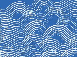 Hand drawn ink brush line abstract waves pattern in white and blue, Japanese and ethnic wood carving, engraving texture surface background, minimal graphic for textile, carpet, decoration vector