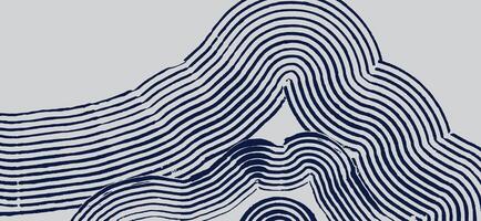 Crafted hand drawn brush line abstract minimal waves and water or mountains background, Japanese and ethnic wood carving, engraving, block print texture graphic, for fabric, carpet, decoration vector