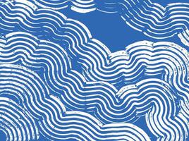 Crafted hand drawn ink brush line abstract waves pattern in white and blue, Japanese and ethnic wood carving, engraving texture surface background, minimal graphic for textile, carpet, decoration vector