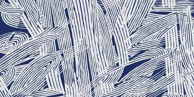 Hand drawn dynamic brush line abstract pattern, Japanese and ethnic wood carving, engraving texture background in blue, experimental collage line art for carpet, textile vector