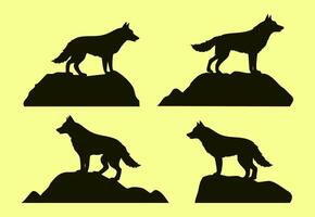 Simple silhouette of a wolf standing on a rock vector