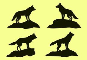 Silhouette of a wolf standing on a rock design vector