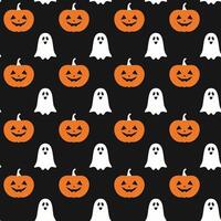 Seamless Pattern with Halloween ghost with pumpkin vector