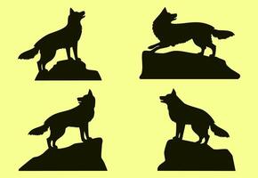 Silhouette of a wolf standing on a rock flat design vector