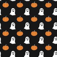 Halloween pattern with pumpkins and ghost illustration on a black background vector