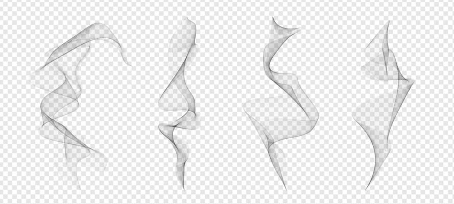 Realistic white steam and smoke set background. Abstract vapor, fog and smog effect for hot food, coffee, tea, cigarette or fire. illustration for aroma or spooky design.