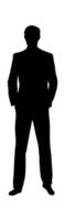 Silhouette of man in suit standing with hands in pockets vector