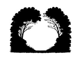 A black and white silhouette of trees in the forest vector