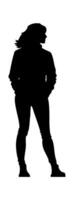 A silhouette of a woman standing in front of a white background vector