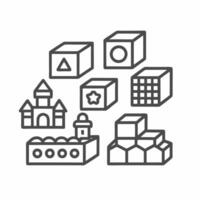 A line drawing of various blocks and toys vector