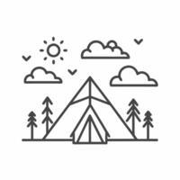 A line drawing of a tent and trees vector