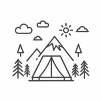 A line drawing of a tent and trees in the mountains vector