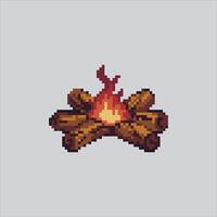 Wood Night Party Bonfire Icon pixelated for the pixel art game and icon for website and game. old school retro. vector