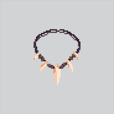 Ancient Stone Age Bone Necklace Icon pixelated for the pixel art game and icon for website and game. old school retro.