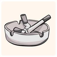 Ashtray Sketch Illustration with Cigarette Butts vector