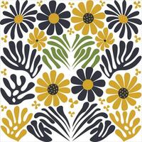 Boho floral design in the style of Matisse using dark blue and yellow vector