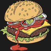 minimal flat-style of a juicy cheeseburger vector