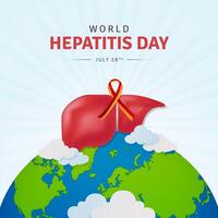 World Hepatitis day July 28th with liver and ribbon illustration on globe with sunburst background vector