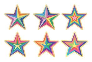 Colorful geometric star collection with vibrant patterns and golden outlines vector
