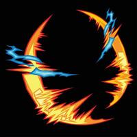 A cartoon fire and lightning design on a black background vector