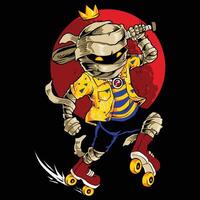 A cartoon character dressed as a mummy on roller skates vector