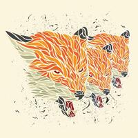 Three foxes with different colors on a beige background vector