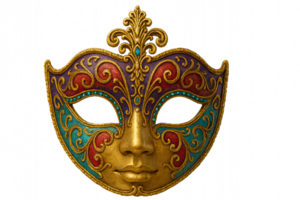Ornate Venetian Mask with Gold and Colorful Patterns png
