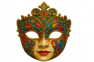 Ornate Venetian Mask with Colorful Patterns and Intricate Designs png