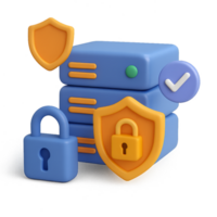 A stack of servers with a padlock and a shield png