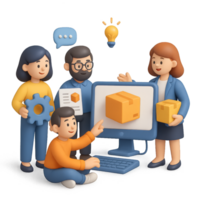 People working on a computer with boxes on it png