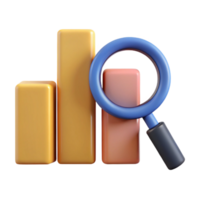 vibrant notable Magnifying glass icon over a bar graph. Minimal, flat color with Scalable Design. png