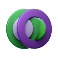 playful elegant Overlapping circles, crisp edges, flat green and purple. Clean lines, with Scalable Design. refined png