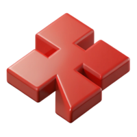 pristine mid-century Symmetrical isometric cross with sharp edges and a red color with Scalable Design. perfect clarity png