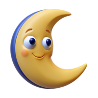 stunning passionate renaissance Smiling crescent moon character, round eyes, pointed tips. Clean lines, flat color, minimal design with Scalable Design. expertly shot png