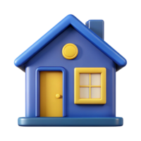 radiant art deco A symmetrical blue house with a yellow door and two windows. Minimal design with Scalable Design. gallery standard png