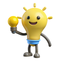 reflective gorgeous Lightbulb character with a bright idea, flat yellow, with Scalable Design. handcrafted png