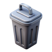 wonderful mysterious rustic Flat color isometric trash can with clean lines and a gray color with Scalable Design. museum quality png