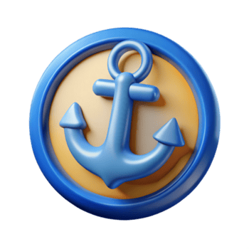 pitoresco industrial em forma de âncora crachá com uma circular anel. fresco arestas, plano cor, peso único acidente vascular encefálico com escalável Projeto. fresco png