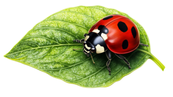 Colorful ladybug resting on a green leaf png
