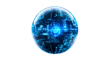 Futuristic digital globe with glowing circuits png