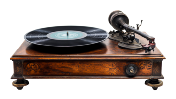 Vintage record player producing classic tunes png