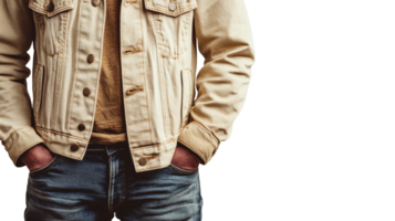 Person in light jacket, hands in pockets png