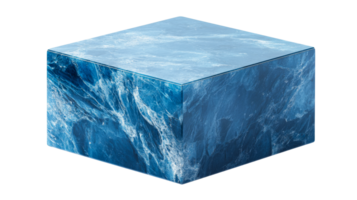 Unique transparent blue cube with marbled texture png