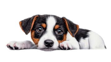 Cute puppy with soft fur resting on a surface png